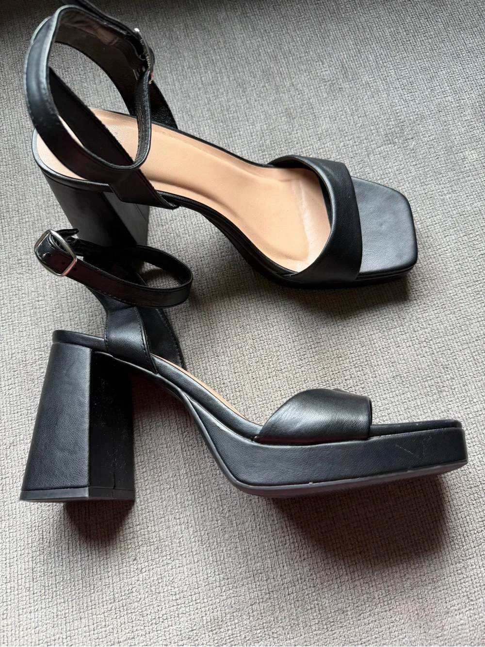 Black Platform Ankle-Strap High Heel Sandals - Women size 9.5